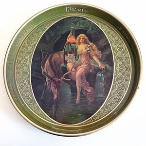 Vintage 1930s Clysmic Table Serving Tray - Art Nouveau - Stag Maiden - 14in